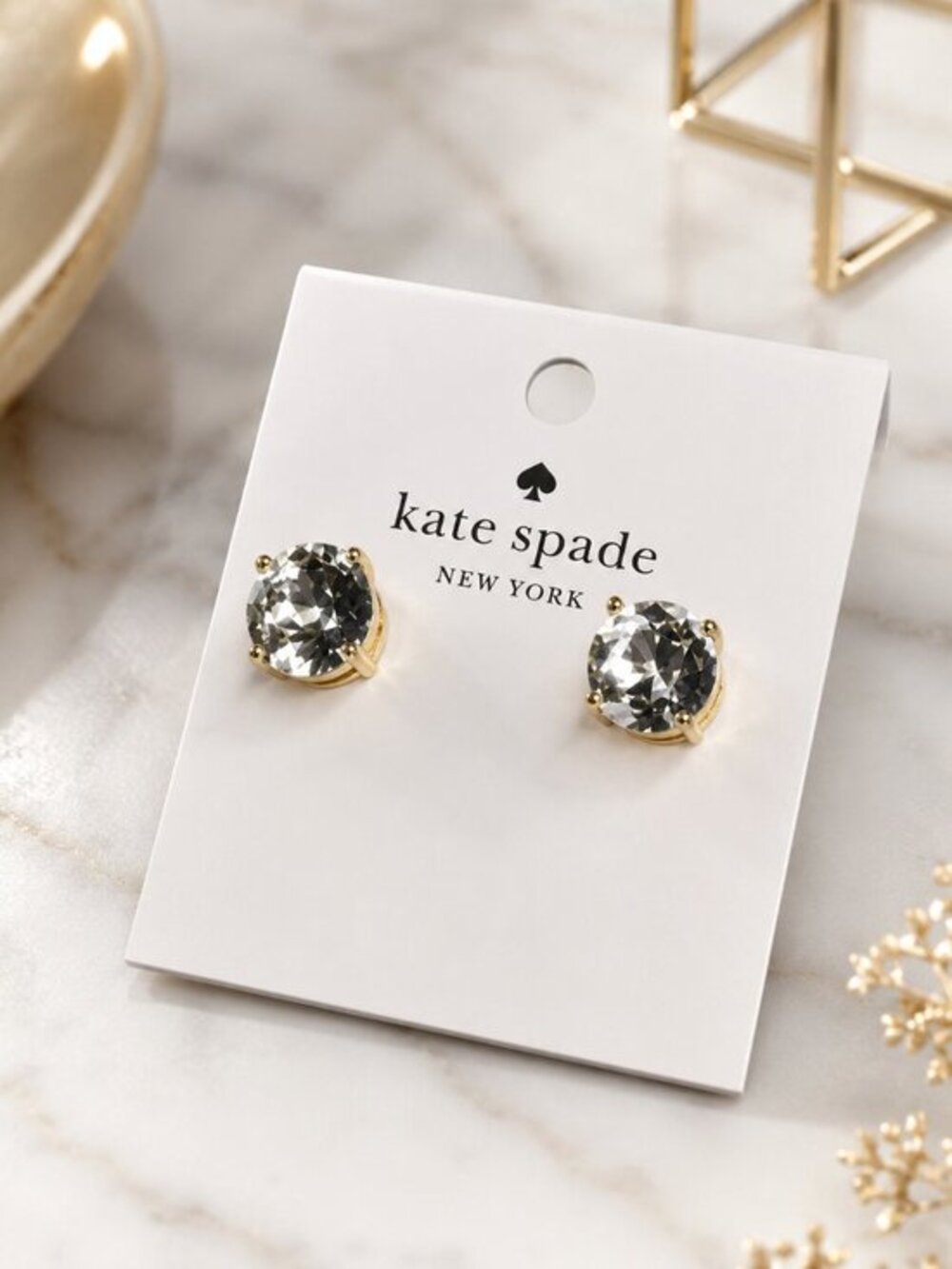 Kate Spade Gold Tone Clear Crystal Stud Earrings NWT
